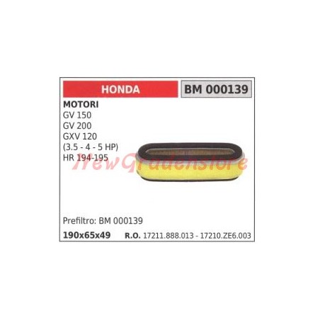 Filtro aria HONDA motori GV 150 200 GVX 120 HR 194 195 000139 | NewgardenParts.com