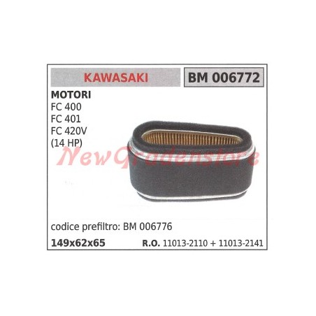 Filtro aria KAWASAKI motore FC 400 401 420V (14 HP) 006772 11013-2110 11013-2141 | NewgardenParts.com