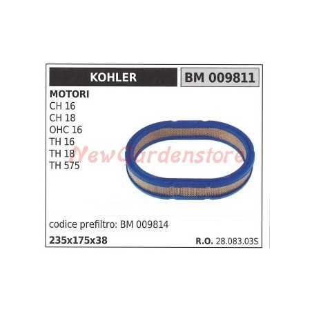 Filtre à air KOHLER tracteur de pelouse CH 16 18 OCH 16 TH 16 18 575 009811 | NewgardenParts.com