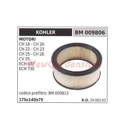 Filtro aria KOHLER trattorino rasaerba CH 16 20 22 23 26 26 CV 25 ECH 637 009806 | NewgardenParts.com