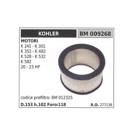 Filtro aria KOHLER trattorino rasaerba K 241 301 352 482 528 532 582 009268 | NewgardenParts.com