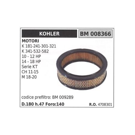 Filtro aria KOHLER trattorino rasaerba K 181 241 301 321 341 532 582 008366 | NewgardenParts.com