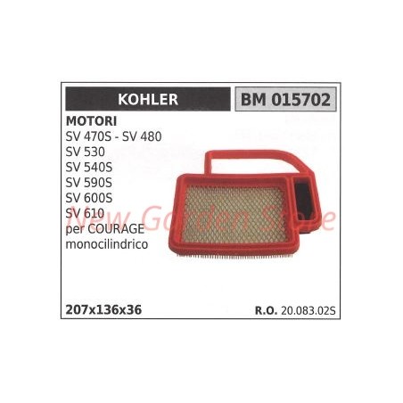 Filtro aria KOHLER trattorino SV 470S 480S 530 540S 590S 600S 610 015702 | NewgardenParts.com