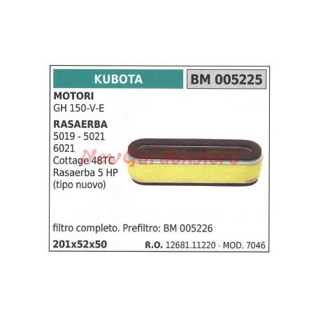 Filtro aria KUBOTA motore GH 150-V-E raserba 5019 5021 6021 COTTAGE 48TC 005225 | NewgardenParts.com