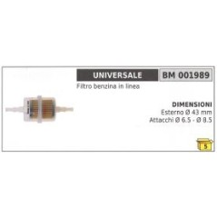 Benzinleitungsfilter UNIVERSAL außen Ø 43 mm Ø Anschlüsse 6,5 mm - 8,5 mm | NewgardenParts.com