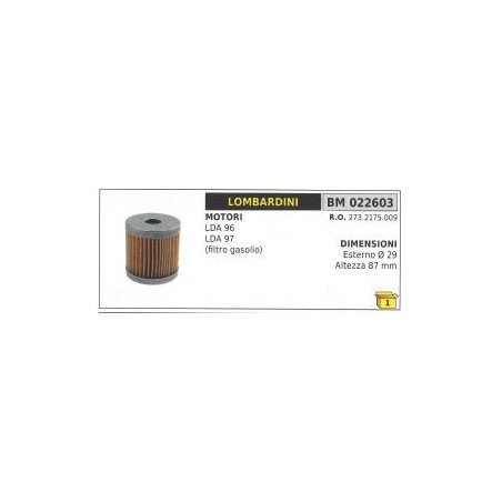 Filtro gasolio LOMBARDINI LDA96 LDA97 motocoltivatore 273.2175.009 | NewgardenParts.com