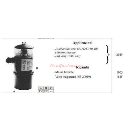 Filtro olio LOMBARDINI per motocoltivatore 6LD325 360 400 2049 | NewgardenParts.com