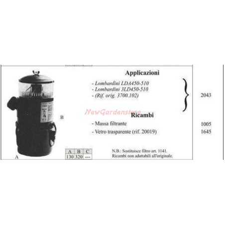 LOMBARDINI oil filter for LDA450 510 2043 walking tractor | NewgardenParts.com