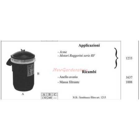 RUGGERINI oil filter for walking tractor RF 1233 | NewgardenParts.com
