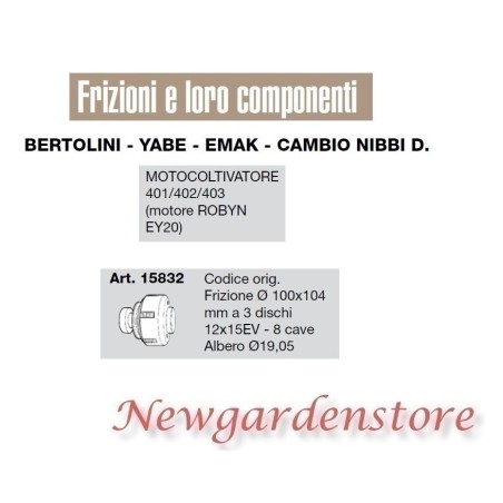 Frizione 100x104 motocoltivatore 401 402 403 ROBYN EY20 BERTOLINI EMAK 15832 | NewgardenParts.com