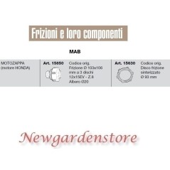 Frizione 103x106 12x15 Z8 disco motozappa MAB compatibile HONDA 15850 15630 | NewgardenParts.com