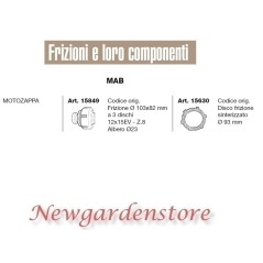 Frizione 103x82 3 dischi 12x15 Z8 disco motozappa compatibile MAB 15849 15630 | NewgardenParts.com