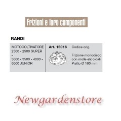 Clutch 15016 RANDI motor cultivator 2500 3000 3500 4000 6000 JUNIOR 160mm | NewgardenParts.com