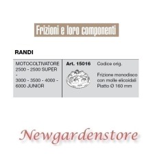 Frizione 15016 RANDI motocoltivatore 2500 3000 3500 4000 6000 JUNIOR 160mm | NewgardenParts.com