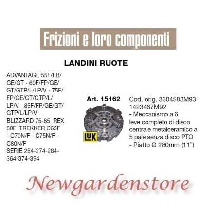 Kupplung 15162 280mm LANDINI RÄDER ADVANTAGE BLIZZARD 254 274 284 364 374 | NewgardenParts.com