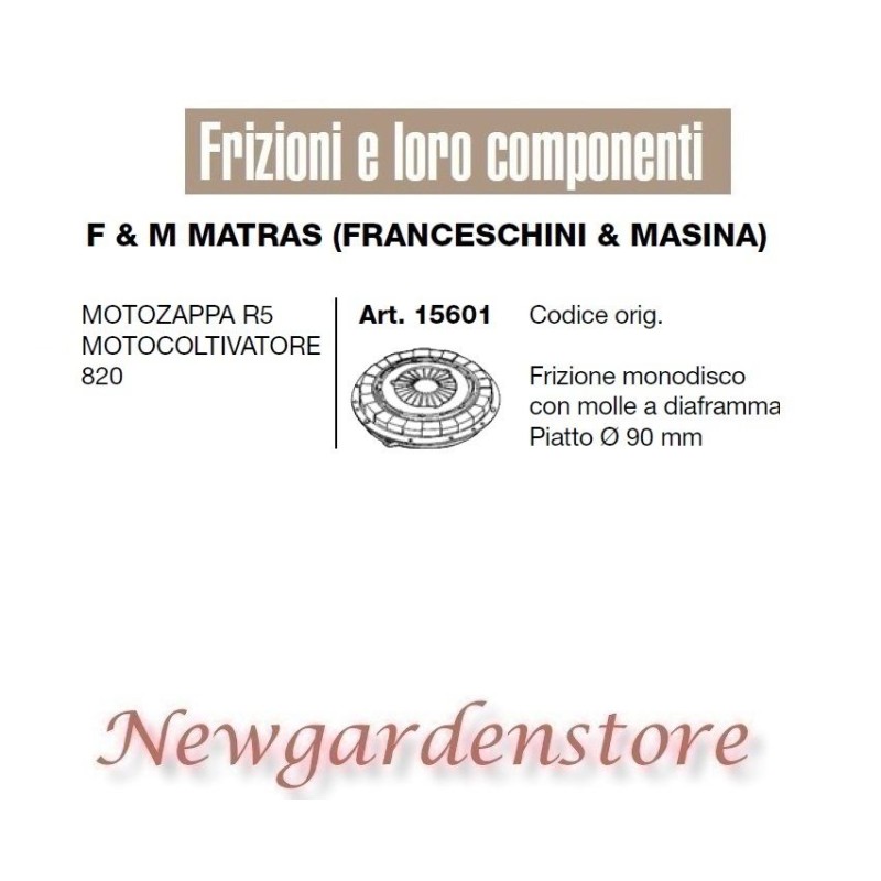 Frizione 15601 90mm motozappa R5 motocoltivatore 820 compatibile F&M MATRAS