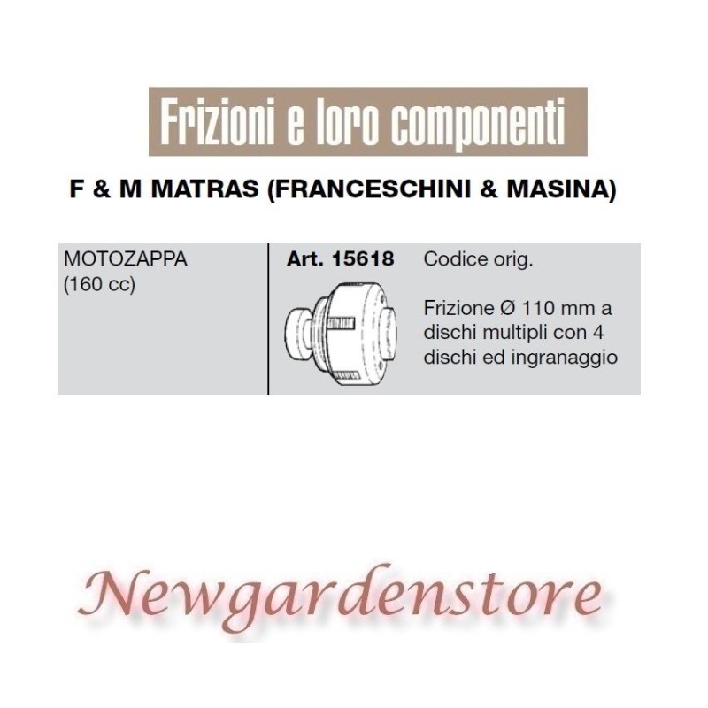 Frizione 15618 110mm motozappa 160cc compatibile F&M MATRAS FRANCESCHINI MASINA