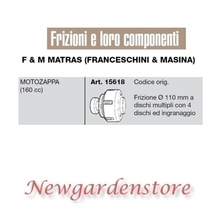 Frizione 15618 110mm motozappa 160cc compatibile F&M MATRAS FRANCESCHINI MASINA | NewgardenParts.com