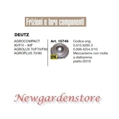 Frizione 15746 trattore DEUTZ DX 310mm Agrocompact 80 F V Agrolux70 Agroplus | NewgardenParts.com