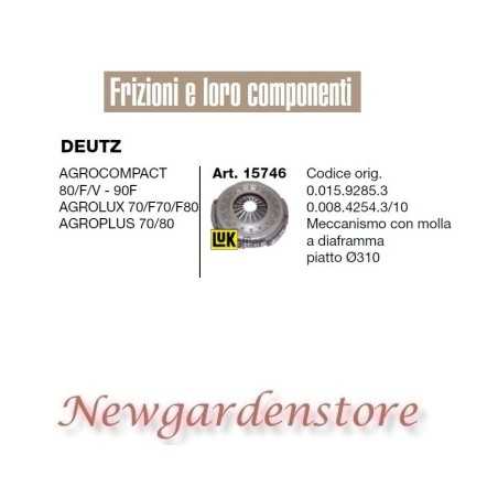 Clutch 15746 DEUTZ DX tractor 310mm Agrocompact 80 F V Agrolux70 Agroplus | NewgardenParts.com