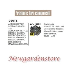 Frizione 15951 trattore DEUTZ Agrocompact 3.30 Agroxtra Itrac 36x40 Z20 280mm | NewgardenParts.com