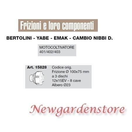 Frizione 3 dischi 12x15EV motocoltivatore 401 402 403 BERTOLINI EMAK15828 YABE | NewgardenParts.com