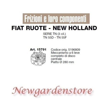 Frizione 6 leve trattore serie TN 55 D F FIAT NEW HOLLAND 15791 280mm 5196809 | NewgardenParts.com