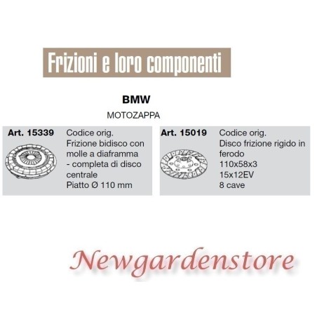 Frizione bidisco con molle disco rigido motozappa BMW compatibile 15339 15019 | NewgardenParts.com