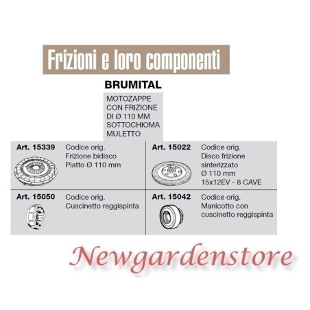 Frizione bidisco disco cuscinetto manicotto motozappe 110mm compatibile BRUMITAL | NewgardenParts.com