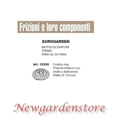 Frizione bidisco motocoltivatore titano compatibile EUROGARDEN 15339 piatto 110 | NewgardenParts.com