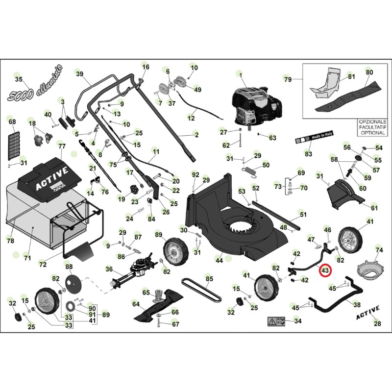 Assale anteriore nero ORIGINALE ACTIVE rasaerba tagliaerba 5000 - 5400 050035