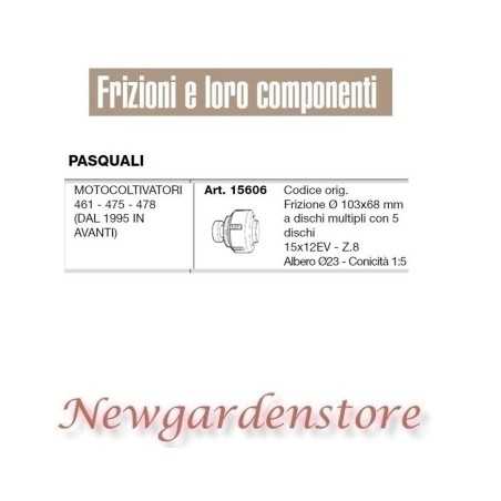 Multi-disc clutch 15606 15x12EV Z8 motor cultivator 461 475 478 PASQUALI | NewgardenParts.com