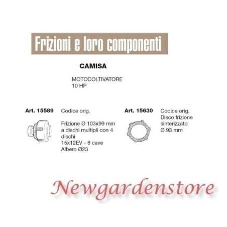 Scheibenkupplung kompatibel CAMISA MOTORCULTIVATOR 10 HP 15589 15630 | NewgardenParts.com