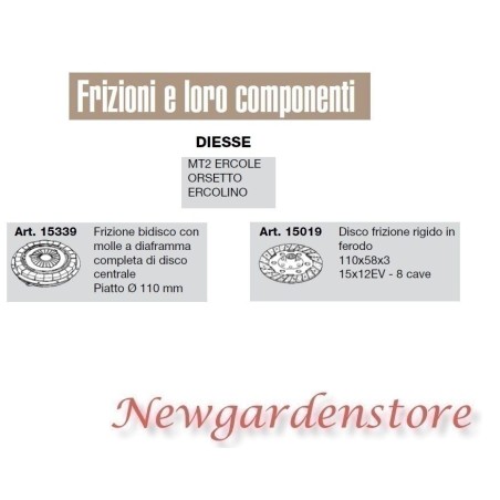 Frizione disco compatibile DIESSE MT2 ERCOLE ORSETTO ERCOLINO 15339 15019 | NewgardenParts.com