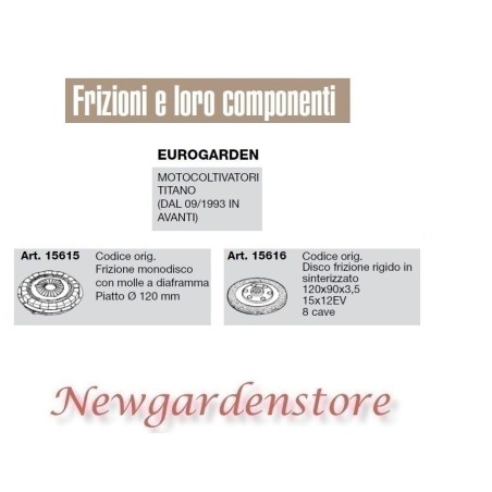 Frizione disco compatibile EUROGARDEN motocoltivatore titano 15615 15616 | NewgardenParts.com