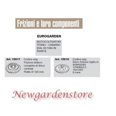 Frizione disco compatibile EUROGARDEN motocoltivatore titano caimano 15617 15616 | NewgardenParts.com