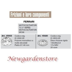 Frizione disco compatibile FERRARI motocoltivatore 72 1°serie MC68 15003 15020 | NewgardenParts.com