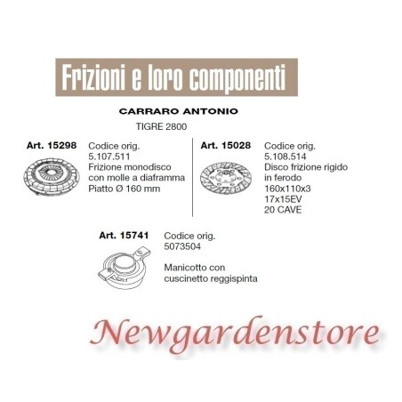 Frizione disco manicotto compatibile CARRARO ANTONIO TIGRE 2800 15298 15028 1574 | NewgardenParts.com