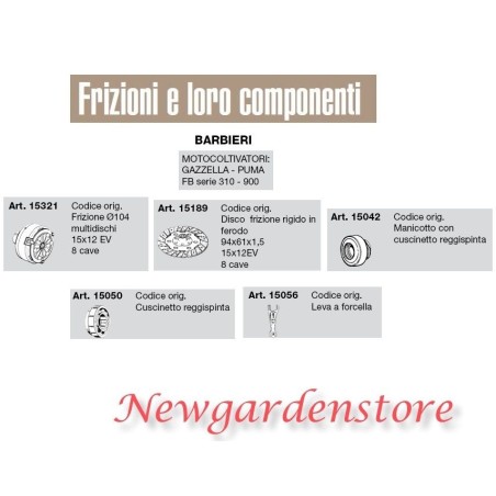 Frizione disco manicotto leva cuscinetto motocoltivatore PUMA BARBIERI 15321 | NewgardenParts.com