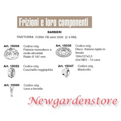 Frizione disco manicotto leva cuscinetto trattorino FURIA serie 3500 BARBIERI | NewgardenParts.com