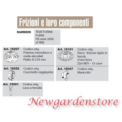 Frizione disco manicotto leva cuscinetto trattorino FURIA serie 35004RM BARBIERI | NewgardenParts.com