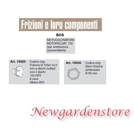 Frizione Disco sinterizzato motocoltivatore motofalciatrice 720 BCS 15825 15630 | NewgardenParts.com