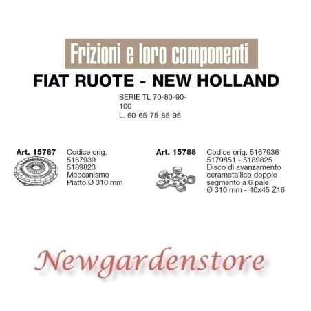 Frizione disco trattore serie TL L.70 80 90 100 15787 FIAT RUOTE NEW HOLLAND | NewgardenParts.com