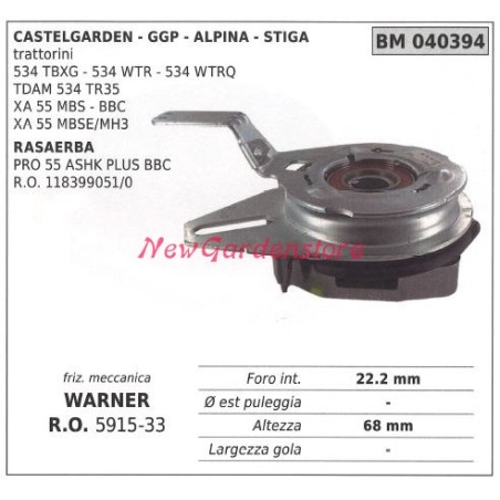 Frizione elettromagnetica warner rasaerba tosaerba castelgarden ggp stiga 040394 | NewgardenParts.com