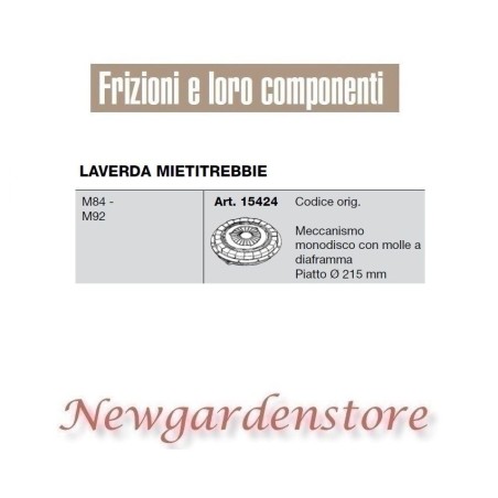 Frizione meccanismo 15424 compatibile LAVERDA MIETITREBBIE M84 M92 piatto 215mm | NewgardenParts.com