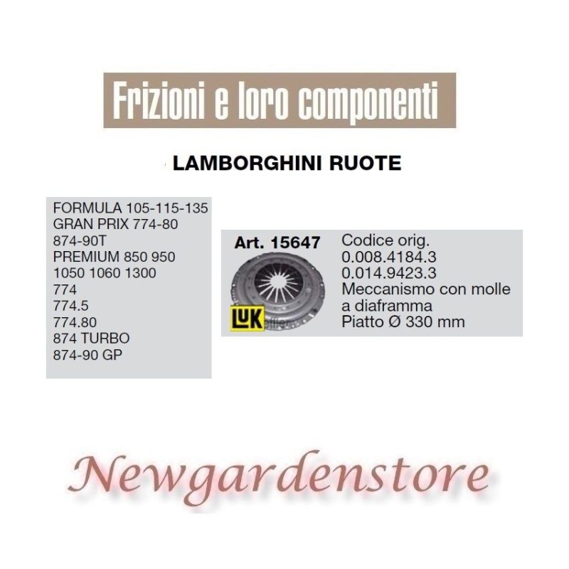 Frizione meccanismo 15647 trattore LAMBORGHINI Formula Premium 874 Turbo GP