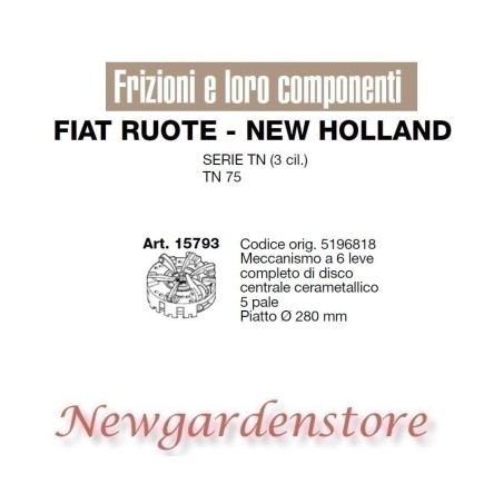 Frizione meccanismo 5 pale 280mm trattore serie TN 75 FIAT NEW HOLLAND 15793 | NewgardenParts.com