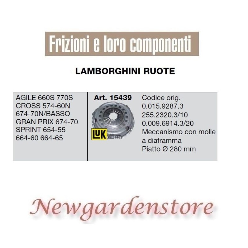 Frizione meccanismo trattore LAMBORGHINI 15439 Agile Cross Prix 280mm Luk