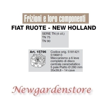 Frizione meccanismo trattore serie TN 75 90 4 cilindri FIAT NEW HOLLAND 15796 | NewgardenParts.com