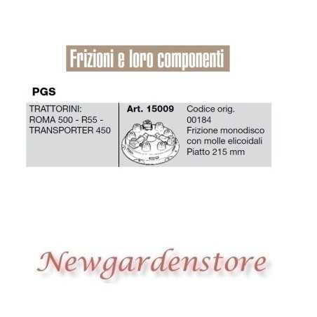 Einscheibenkupplung 15009 PGS Aufsitztraktor ROMA 3500 R55 TRANSPORTER 450 | NewgardenParts.com